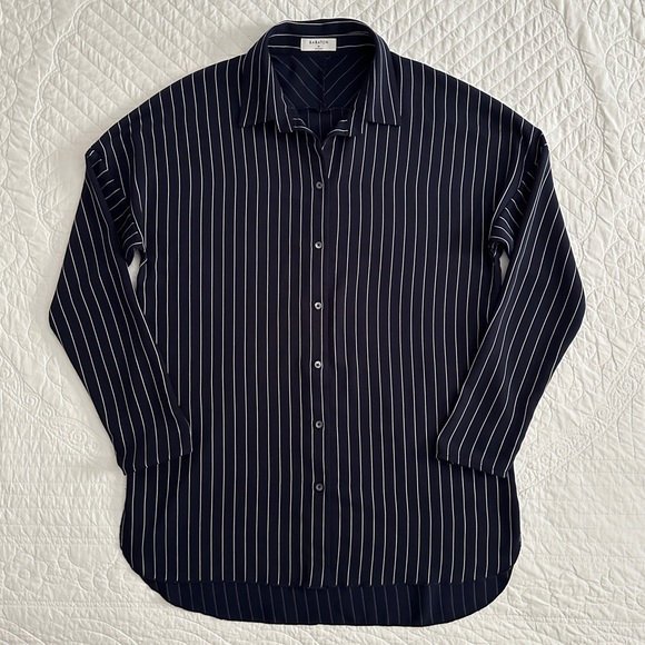 Aritzia Babaton Kearney Pinstripe Blouse Navy Women's Size Medium - Picture 9 of 13